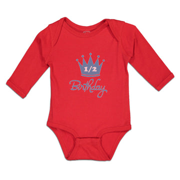 Long Sleeve Bodysuit Baby Crown 1 2 Birthday Celebration on Occasion Cotton