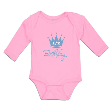 Long Sleeve Bodysuit Baby Crown 1 2 Birthday Celebration on Occasion Cotton