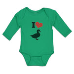 Long Sleeve Bodysuit Baby I Love Silhouette Duck Aquatic Bird Boy & Girl Clothes