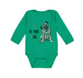 Long Sleeve Bodysuit Baby Pug with P Is for Pug Dog Lover Pet Boy & Girl Clothes