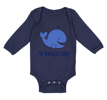 Long Sleeve Bodysuit Baby Blue Whale Saying I'M Whaley Cute Ocean Sea Life