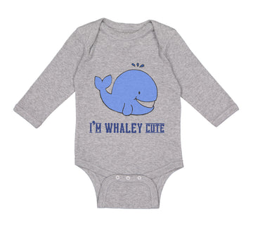 Long Sleeve Bodysuit Baby Blue Whale Saying I'M Whaley Cute Ocean Sea Life