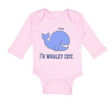 Long Sleeve Bodysuit Baby Blue Whale Saying I'M Whaley Cute Ocean Sea Life