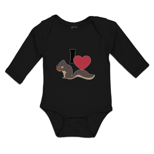 Long Sleeve Bodysuit Baby I Love Cute Squirrel Eating Acorn Wild Animal Cotton