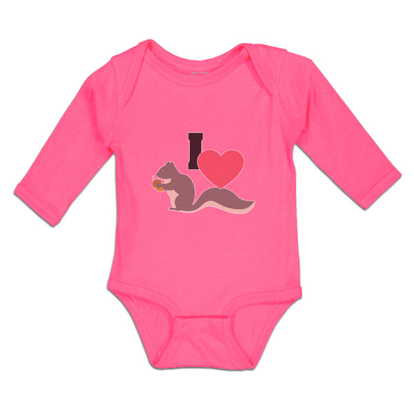 Long Sleeve Bodysuit Baby I Love Cute Squirrel Eating Acorn Wild Animal Cotton