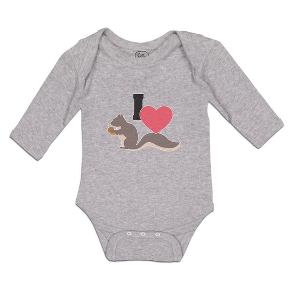 Long Sleeve Bodysuit Baby I Love Cute Squirrel Eating Acorn Wild Animal Cotton