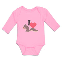 Long Sleeve Bodysuit Baby I Love Cute Squirrel Eating Acorn Wild Animal Cotton