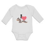 Long Sleeve Bodysuit Baby I Love Cute Squirrel Eating Acorn Wild Animal Cotton