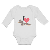 Long Sleeve Bodysuit Baby I Love Cute Squirrel Eating Acorn Wild Animal Cotton