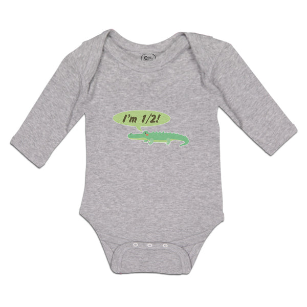 Long Sleeve Bodysuit Baby Green Animated Crocodile I'M 1 2! Age Cotton - Cute Rascals