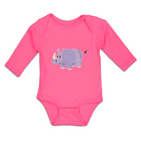 Long Sleeve Bodysuit Baby Rhinoceros Grazing Open Horned Unicornis Cotton