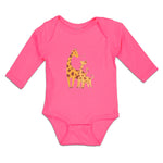 Long Sleeve Bodysuit Baby Giraffe's Love for Her Baby with Flowers on Their Ears - Cute Rascals