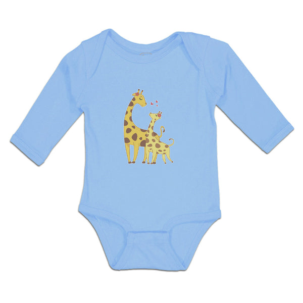 Long Sleeve Bodysuit Baby Giraffe's Love for Her Baby with Flowers on Their Ears - Cute Rascals