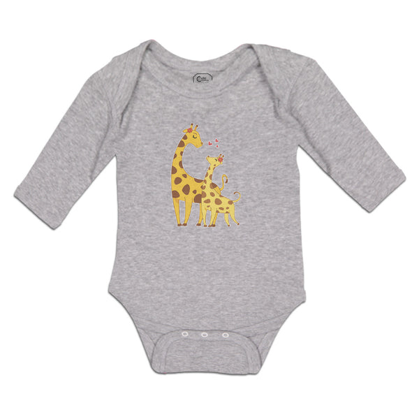 Long Sleeve Bodysuit Baby Giraffe's Love for Her Baby with Flowers on Their Ears - Cute Rascals