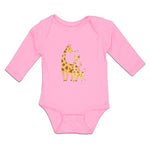 Long Sleeve Bodysuit Baby Giraffe's Love for Her Baby with Flowers on Their Ears - Cute Rascals