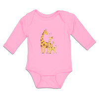 Long Sleeve Bodysuit Baby Giraffe's Love for Her Baby with Flowers on Their Ears - Cute Rascals