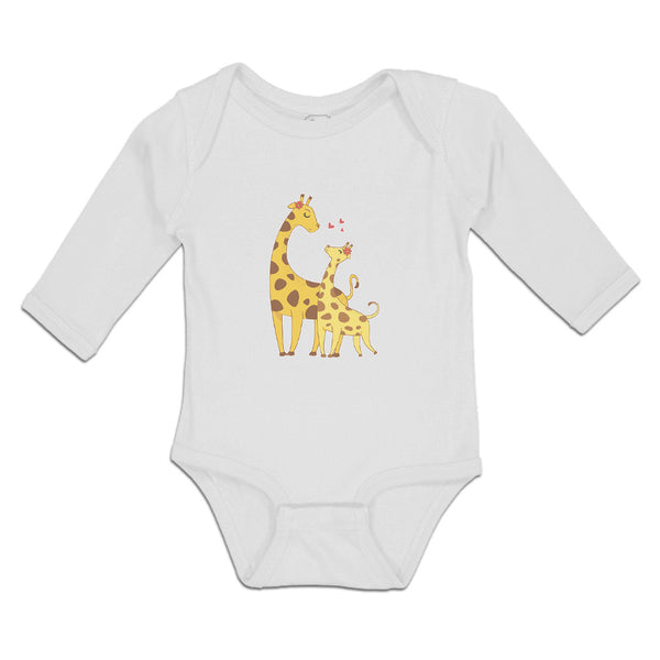 Long Sleeve Bodysuit Baby Giraffe's Love for Her Baby with Flowers on Their Ears - Cute Rascals