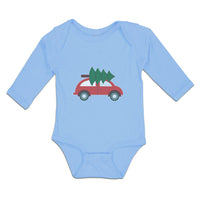 Long Sleeve Bodysuit Baby Red Car and Green Christmas Tree on Roof Cotton