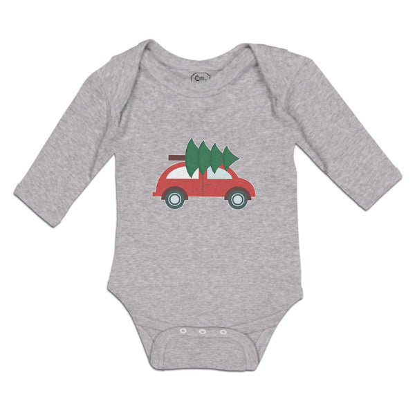 Long Sleeve Bodysuit Baby Red Car and Green Christmas Tree on Roof Cotton