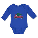 Long Sleeve Bodysuit Baby Red Car and Green Christmas Tree on Roof Cotton