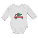 Long Sleeve Bodysuit Baby Red Car and Green Christmas Tree on Roof Cotton