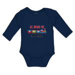 Long Sleeve Bodysuit Baby All Aboard The Love Children's Colourful Toy Train! - Cute Rascals