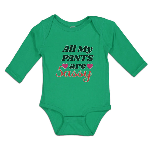 Long Sleeve Bodysuit Baby All My Pants Are Sassy with Pink Heart Symbol Cotton - Cute Rascals