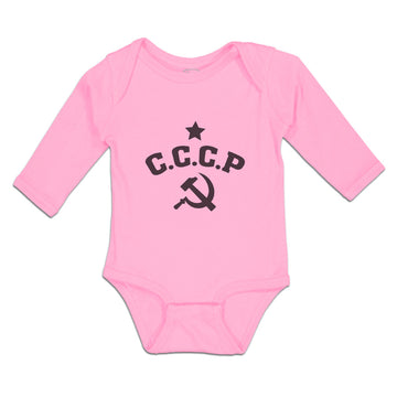 Long Sleeve Bodysuit Baby C.C.C.P Symbol Hammer Sickle and Silhouette Star