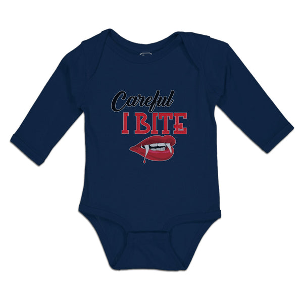 Long Sleeve Bodysuit Baby Warns Careful Bite Mouth, Lips Teeth Cotton