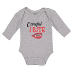 Long Sleeve Bodysuit Baby Warns Careful Bite Mouth, Lips Teeth Cotton