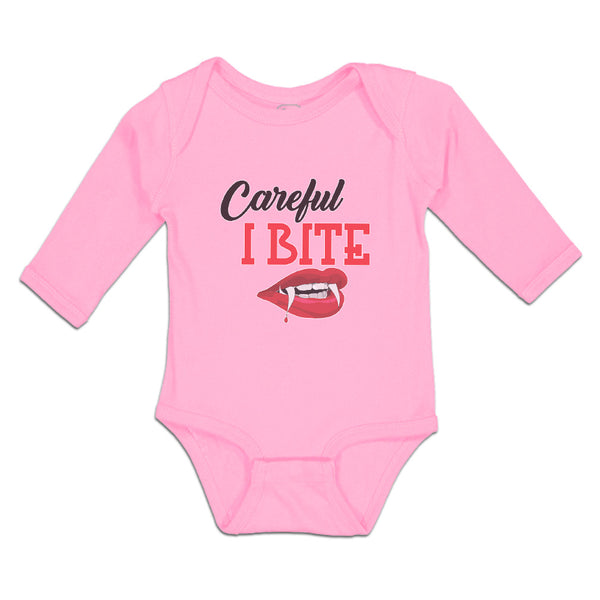 Long Sleeve Bodysuit Baby Warns Careful Bite Mouth, Lips Teeth Cotton