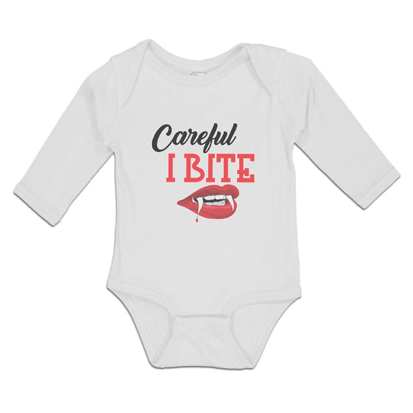 Long Sleeve Bodysuit Baby Warns Careful Bite Mouth, Lips Teeth Cotton