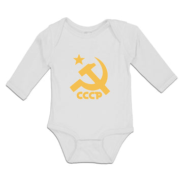 Long Sleeve Bodysuit Baby C.C.C.P Symbol Hammer Sickle and Yellow Star Cotton