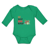 Long Sleeve Bodysuit Baby Eat Sleep Drum Repeat Musical Boy & Girl Clothes - Cute Rascals