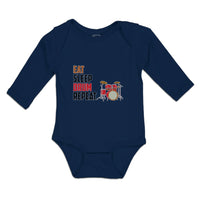 Long Sleeve Bodysuit Baby Eat Sleep Drum Repeat Musical Boy & Girl Clothes - Cute Rascals