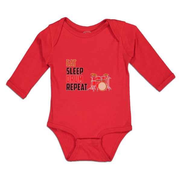 Long Sleeve Bodysuit Baby Eat Sleep Drum Repeat Musical Boy & Girl Clothes - Cute Rascals