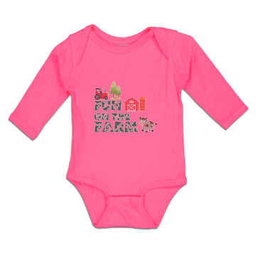 Long Sleeve Bodysuit Baby Fun Farm Barn, House, Windmill, Cow Tractor Cotton