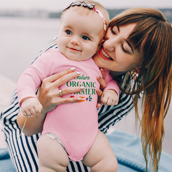 Long Sleeve Bodysuit Baby Future Organic Farmer Harvests and Sell Vegetables - Cute Rascals