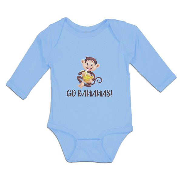 Long Sleeve Bodysuit Baby Go Bananas! An Happy Monkey Sitting and Eating Banana - Cute Rascals