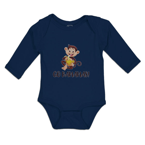 Long Sleeve Bodysuit Baby Go Bananas! An Happy Monkey Sitting and Eating Banana - Cute Rascals