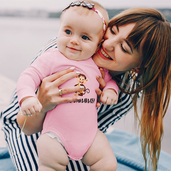 Long Sleeve Bodysuit Baby Go Bananas! An Happy Monkey Sitting and Eating Banana - Cute Rascals