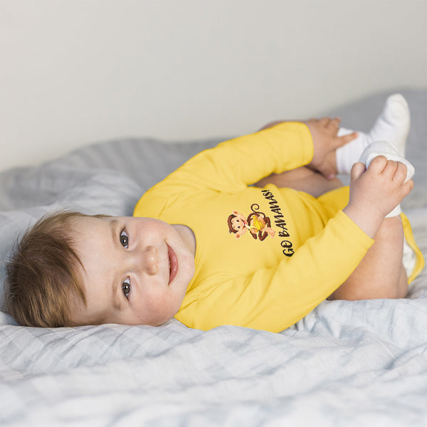 Long Sleeve Bodysuit Baby Go Bananas! An Happy Monkey Sitting and Eating Banana - Cute Rascals