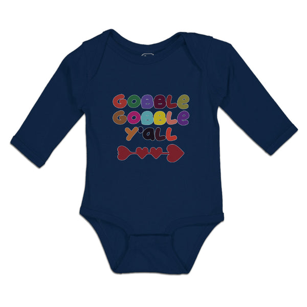 Long Sleeve Bodysuit Baby Gobble Gobble Y'All Love Pattern with Heart Cotton - Cute Rascals