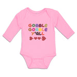 Long Sleeve Bodysuit Baby Gobble Gobble Y'All Love Pattern with Heart Cotton - Cute Rascals