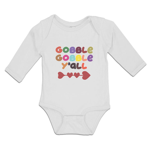Long Sleeve Bodysuit Baby Gobble Gobble Y'All Love Pattern with Heart Cotton - Cute Rascals