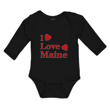 Long Sleeve Bodysuit Baby I Love Maine with Red Hearts Boy & Girl Clothes Cotton