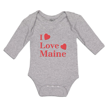 Long Sleeve Bodysuit Baby I Love Maine with Red Hearts Boy & Girl Clothes Cotton