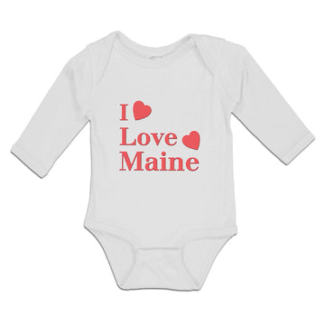 Long Sleeve Bodysuit Baby I Love Maine with Red Hearts Boy & Girl Clothes Cotton