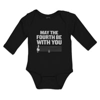 Long Sleeve Bodysuit Baby May Fourth Be You Musical Clef Treble Notes Cotton