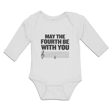 Long Sleeve Bodysuit Baby May Fourth Be You Musical Clef Treble Notes Cotton